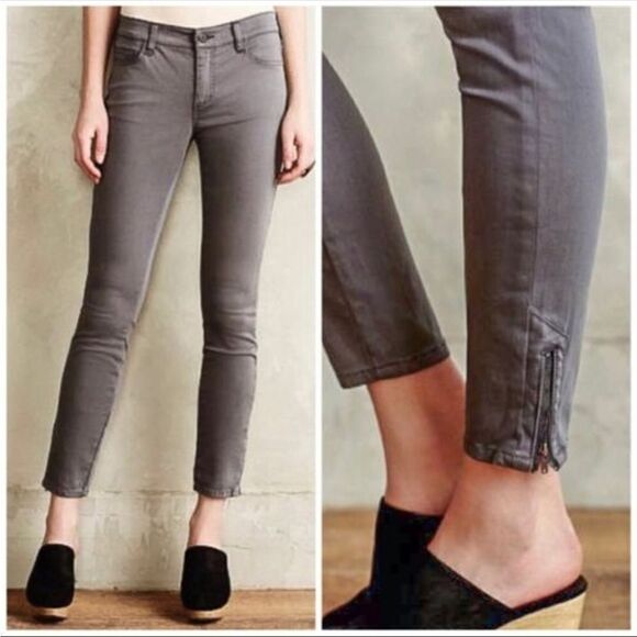 Anthropologie Pilcro and the Letterpress Moto Ankle Zip Gray Pants | Size 27 - Picture 1 of 13
